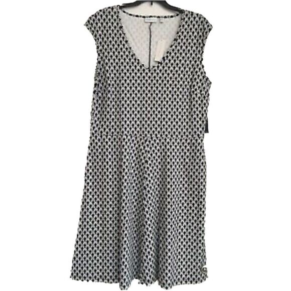 NY & CO IKAT MOROCCAN GEO PRINT COTTON FIT & FLARE MIDI DRESS WITH POCKETS LARGE - Picture 7 of 12